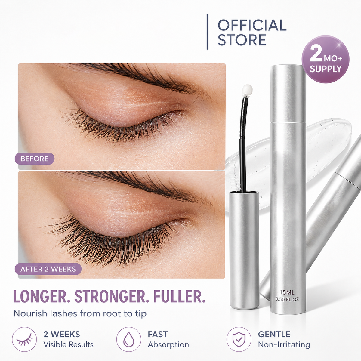 Buy 1 Get 1 Free ✨ Eyelash Growth Serum (Large Size) — Achieve fuller, thicker lashes in just 2 weeks.